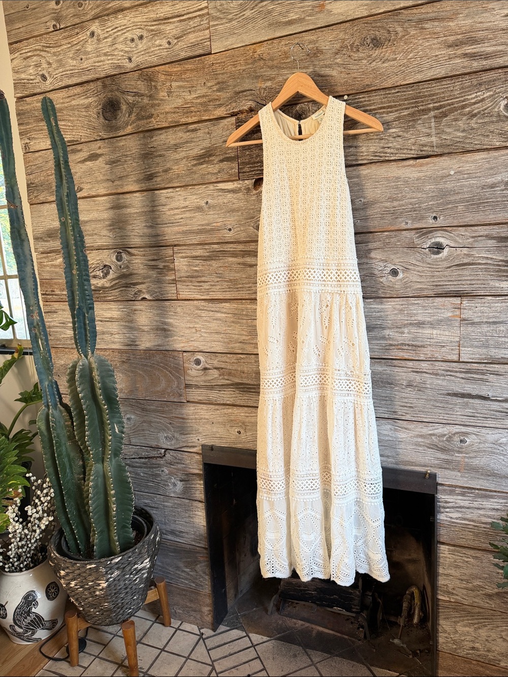 Sundance Ivory Eyelet Maxi Dress - Sleeveless Boho Summer Dress